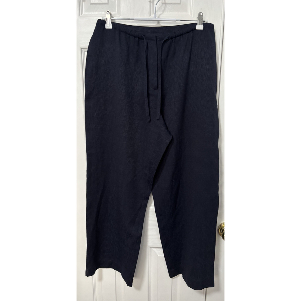 Villager Women's L Petite Navy Wide Leg Flowy Pants BOHO Travel Resort Business
